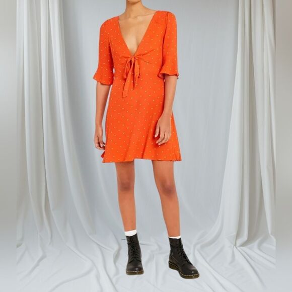 Free People All Yours Orange Polka Dot Mini Dress, Small - Picture 3 of 9